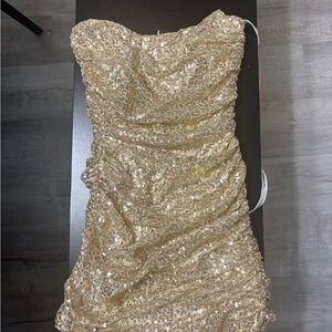 Lucy in the Sky Gold Sequin Strapless Bodycon Dress